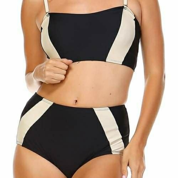 Envya Two Piece Colorblock Bikini Set Black/Tan - Picture 1 of 14